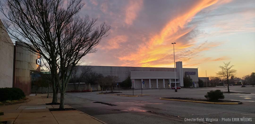 Sears empty mall buildings sunset